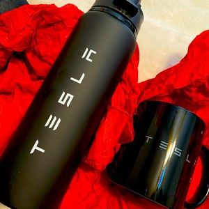 TESLA never opened/used water bottle, mug, bag